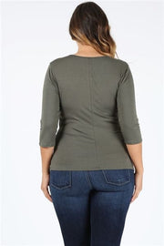 Plus Size 3/4 Sleeve Drawstring Top Olive - Pack of 6